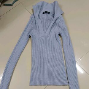 Ribbed V-Neck Long Sleeve Top