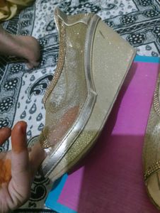 Gold Peep-Toe Heels