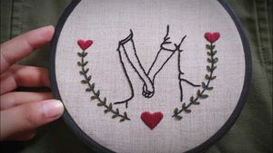 Hand-Embroidered Hoop Art - Holding Hands