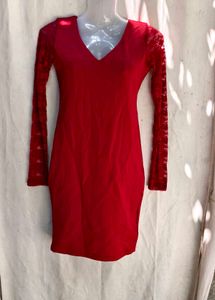 I. Elegant Red Lace Sleeve Dress
