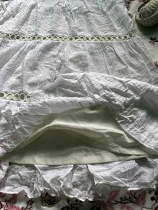 White Boho Tiered Lace Trim Gown