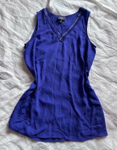 Royal Blue Embellished V-Neck Tank Top