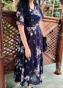 Navy Floral Print Midi Dress