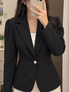 Classic Black Blazer with Puff Sleeves