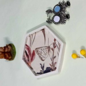 Decorative Hexagonal Tray with Butterfly Design