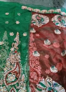 Red Saree with Peacock Motif
