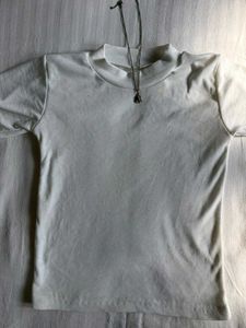 White Ribbed Mock Neck T-Shirt