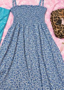 Blue Floral Smocked Dress