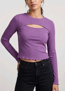 Purple Ribbed Cut-Out Top