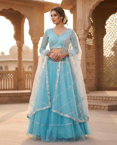 Sky Blue Embroidered Lehenga Choli