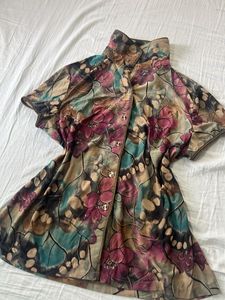 Boho Floral Print Button-Up Blouse