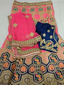 Pink Net Dupatta with Gold Embroidery