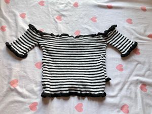 Striped Off-Shoulder Ruffle Top