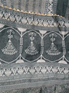 Elegant Grey Printed Kurta Set with Dupatta