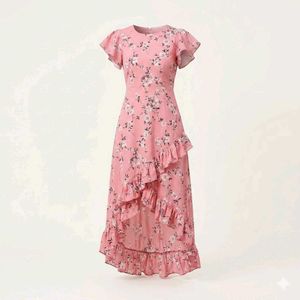 Pink Floral Ruffle Hem Dress