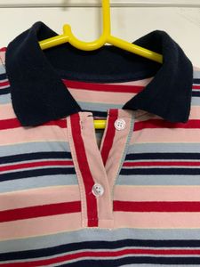 Striped Polo Boxy Crop T-Shirt
