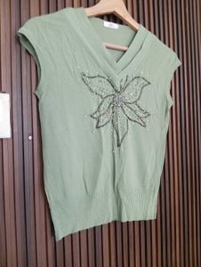Embellished V-Neck Sleeveless Top