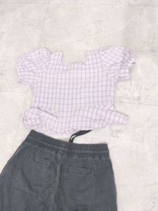 Cute Checkered Top &amp; Pants Set