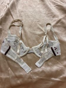 Elegant White Embroidered Bra