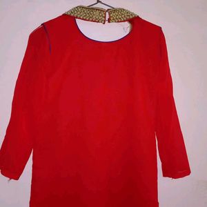 Elegant Red Designer Kurta with Pearl Embellished