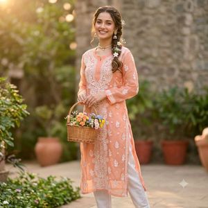Elegant Peach Chikankari Kurta