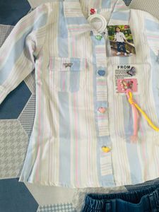 New fits to 6-8 years girl Cute Striped Shirt and