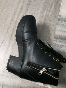 Black Ankle Boots with Gold Buckle Detail