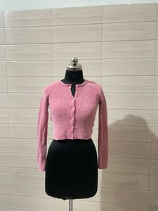 Pintresty 🌸Pink Button-Up Cropped Cardigan