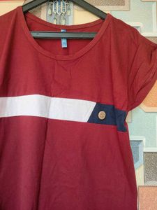 Maroon &amp; White Striped Casual Top