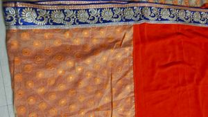 Beautiful Red &amp; Orange Saree with Embellished Bord