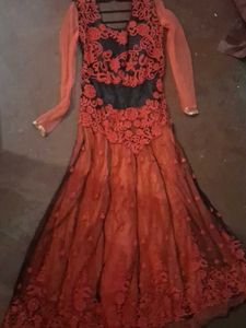 Red &amp; Black Embroidered Gown