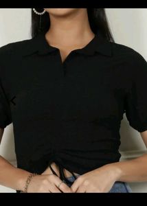 Black Ruched Drawstring Shirt
