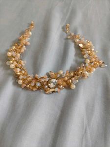 Elegant Gold Pearl & Crystal Headpiece