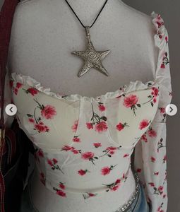 Floral Puff Sleeve Corset Top