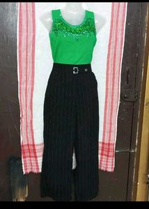Green Top & Striped Pants Set fixed price