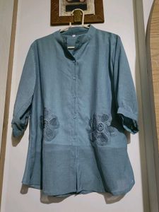 Blue Tunic with Flower Appliques