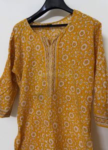 Yellow Printed Kurta