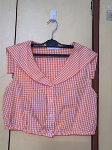 Orange Gingham Cropped Top