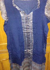 Blue Kurta with Embellished Yoke