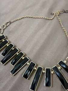 Elegant Black Stone Gold Tone Necklace