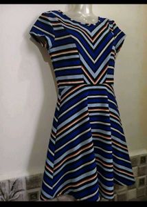 Blue Striped Zip-Front Mini Dress