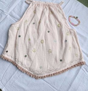 Boho cute crop hapter neck top
