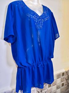Vibrant Blue Embellished Tunic Top