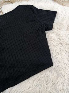 Ribbed Black Wrap Crop Top