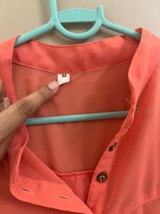 Sheer Coral Button-Up Tunic Top