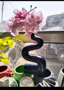 Brand New Set of 2 Matte Black Wavy Ceramic Vases