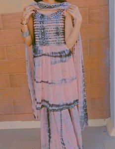 peach sharara kurta set
