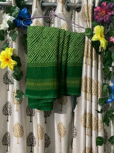 Green &amp; Yellow Leheriya Saree