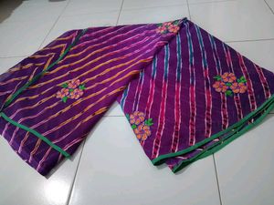 Purple Lehariya Saree With Unstitched Blouse