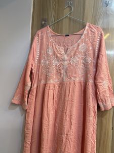 Peach Embroidered Casual Dress
